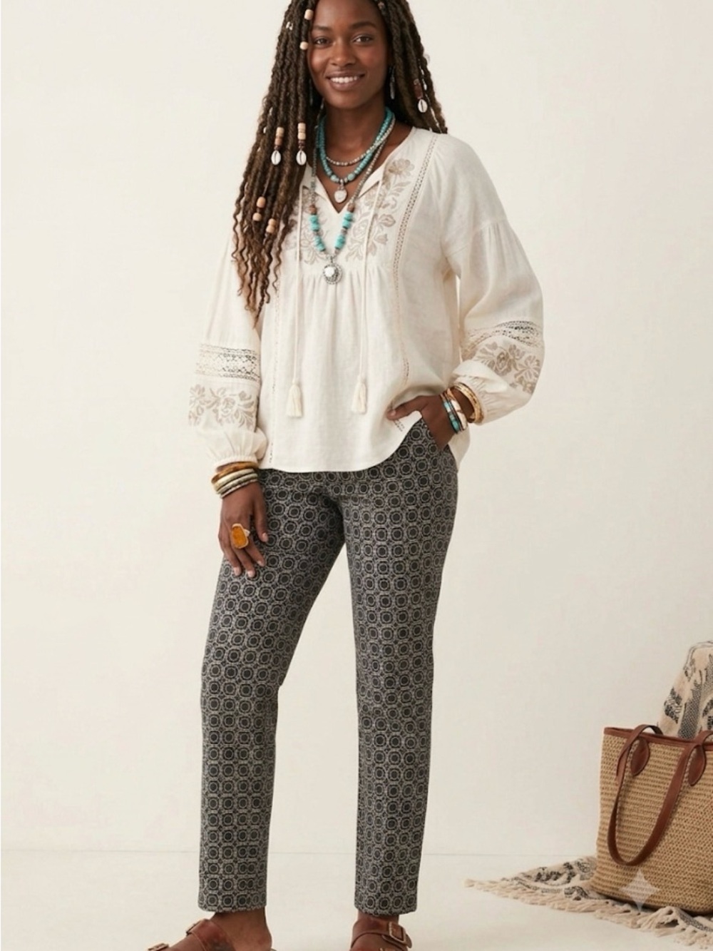 Coldwater Creek Geometric Boho Pants - Black & Cream 12P - Picture 11 of 11